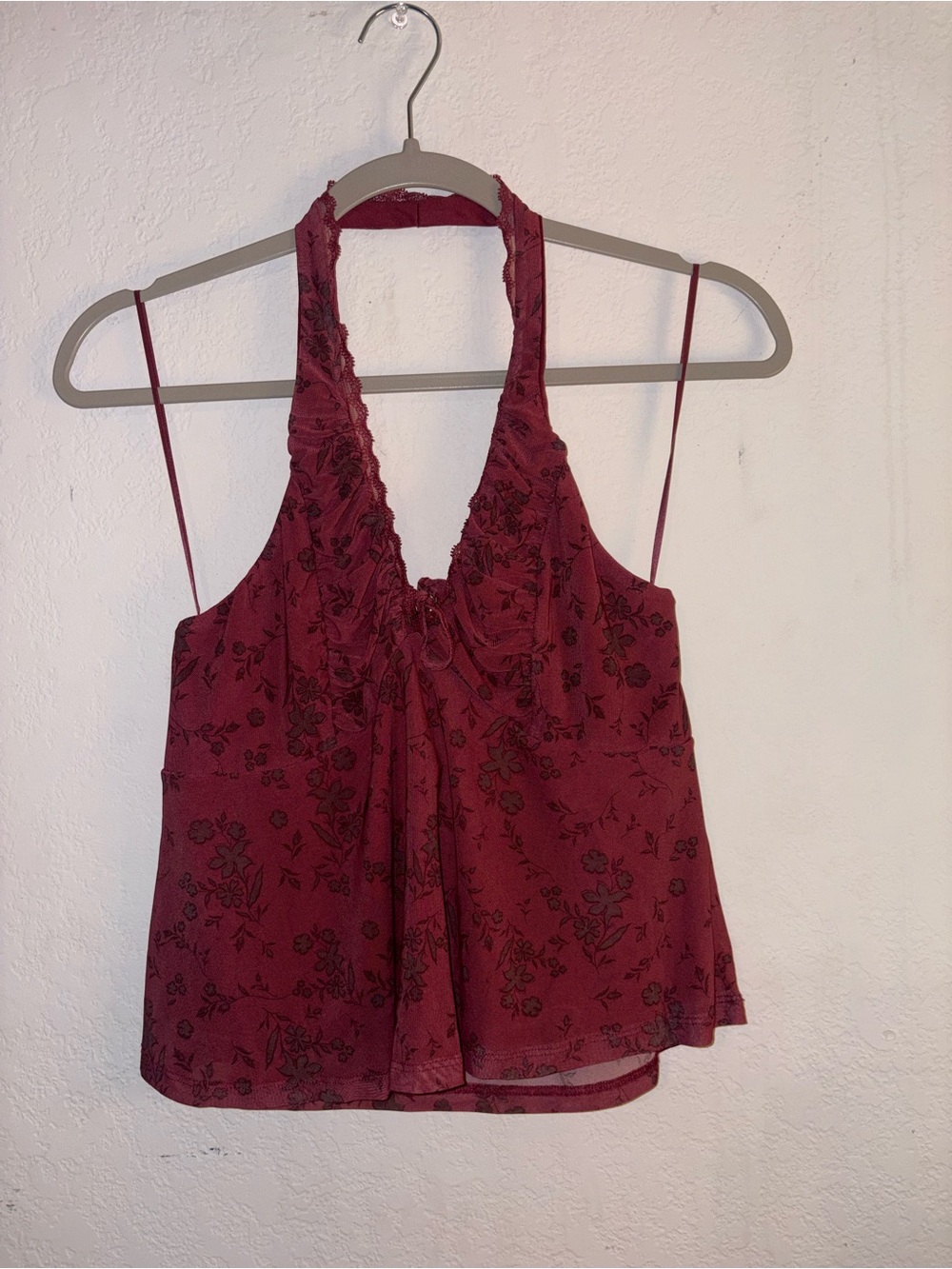 Women's Burgundy Floral Halter Tank Top
